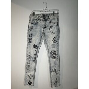Rogue By Ninth Hall Jeans Mens Sz. 30 Distressed Art Tattoo Graffiti Goth NWT‎